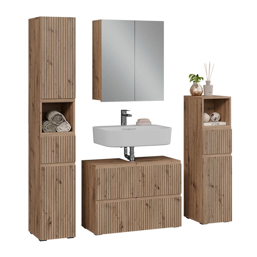 Set di mobili da bagno in Artigiano on white background with decorative elements