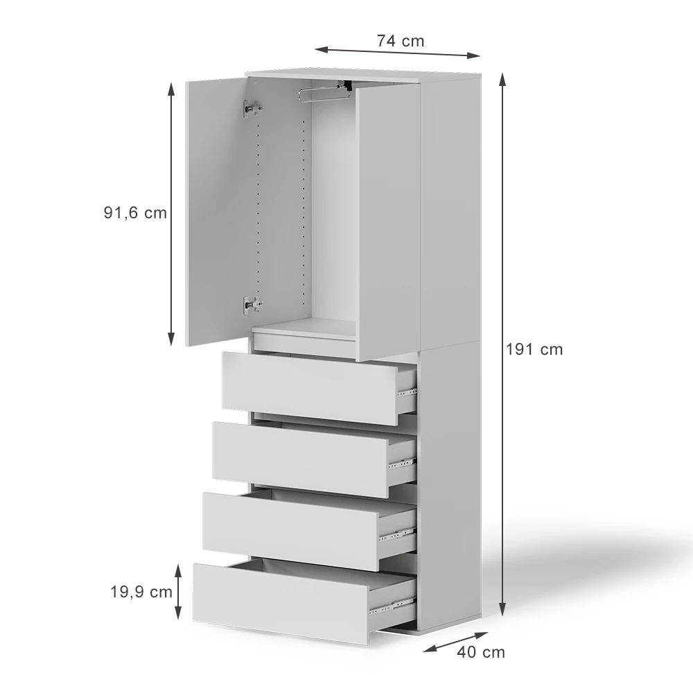 Kleiderschrank in Weiß auf weißem Hintergrund