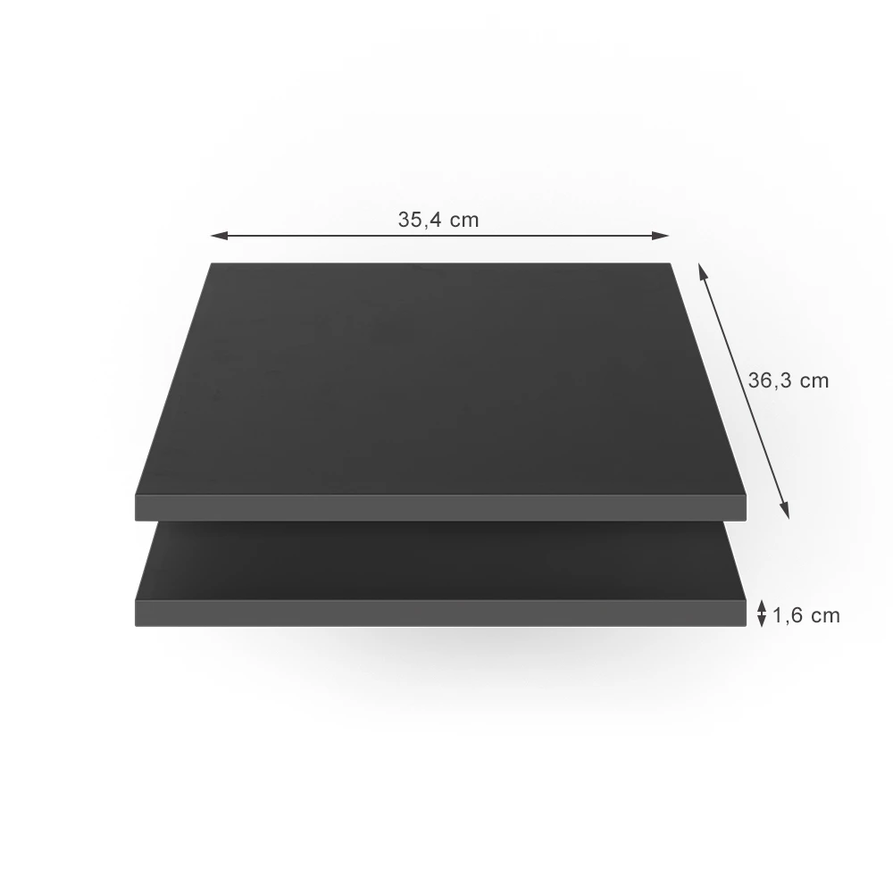 Tablette en Anthracite sur fond blanc avec dimensions visibles
