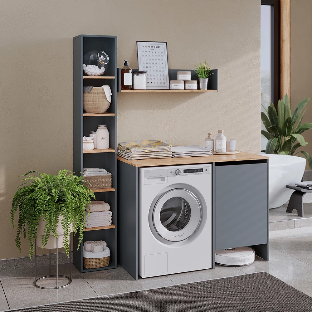 Wasmachinekast in Antraciet shown in ambient setting with decoration