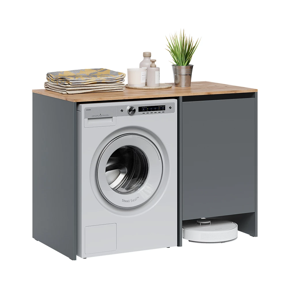 Wasmachinekast in Antraciet on white background with decorative elements