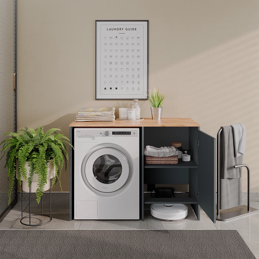 Wasmachinekast Viktor Antraciet/Goudkleurig Eiken 119.6 x 88.2 cm met 1 deur Vicco