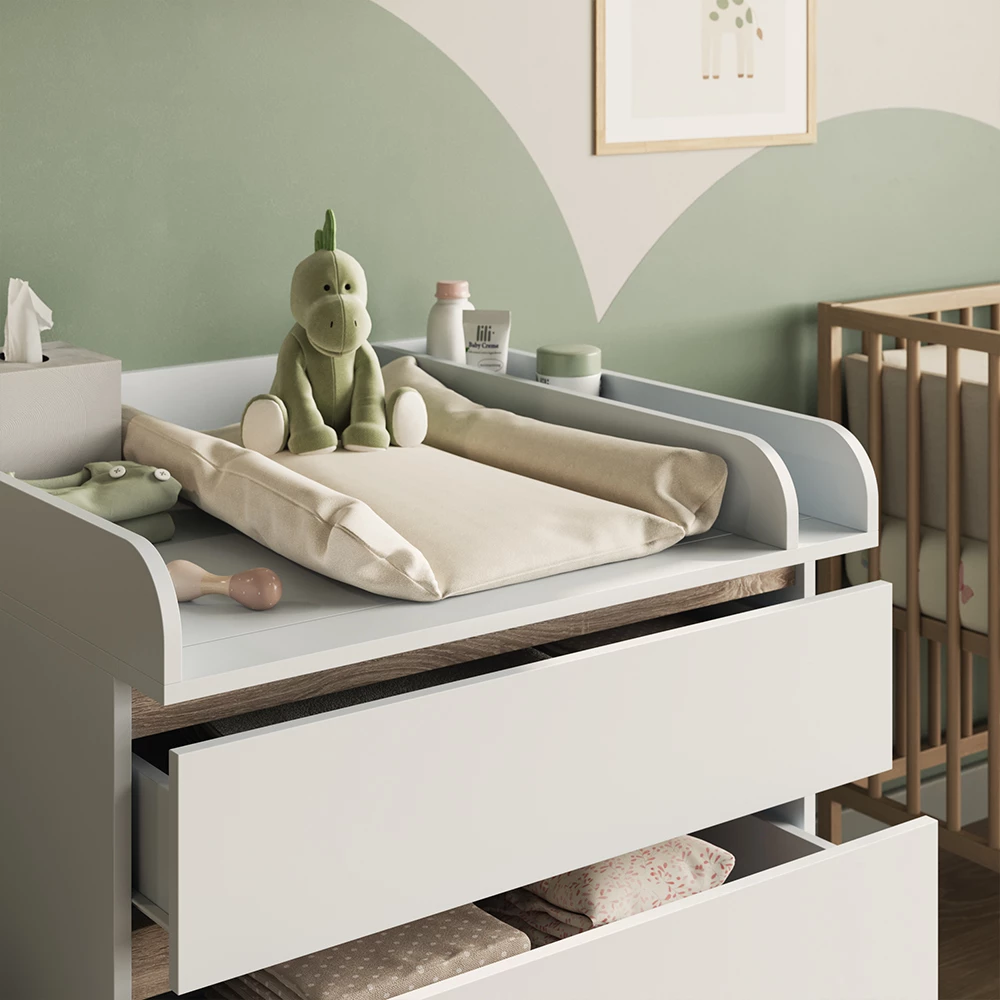 Close-up of Commode in Wit, showing texture/details