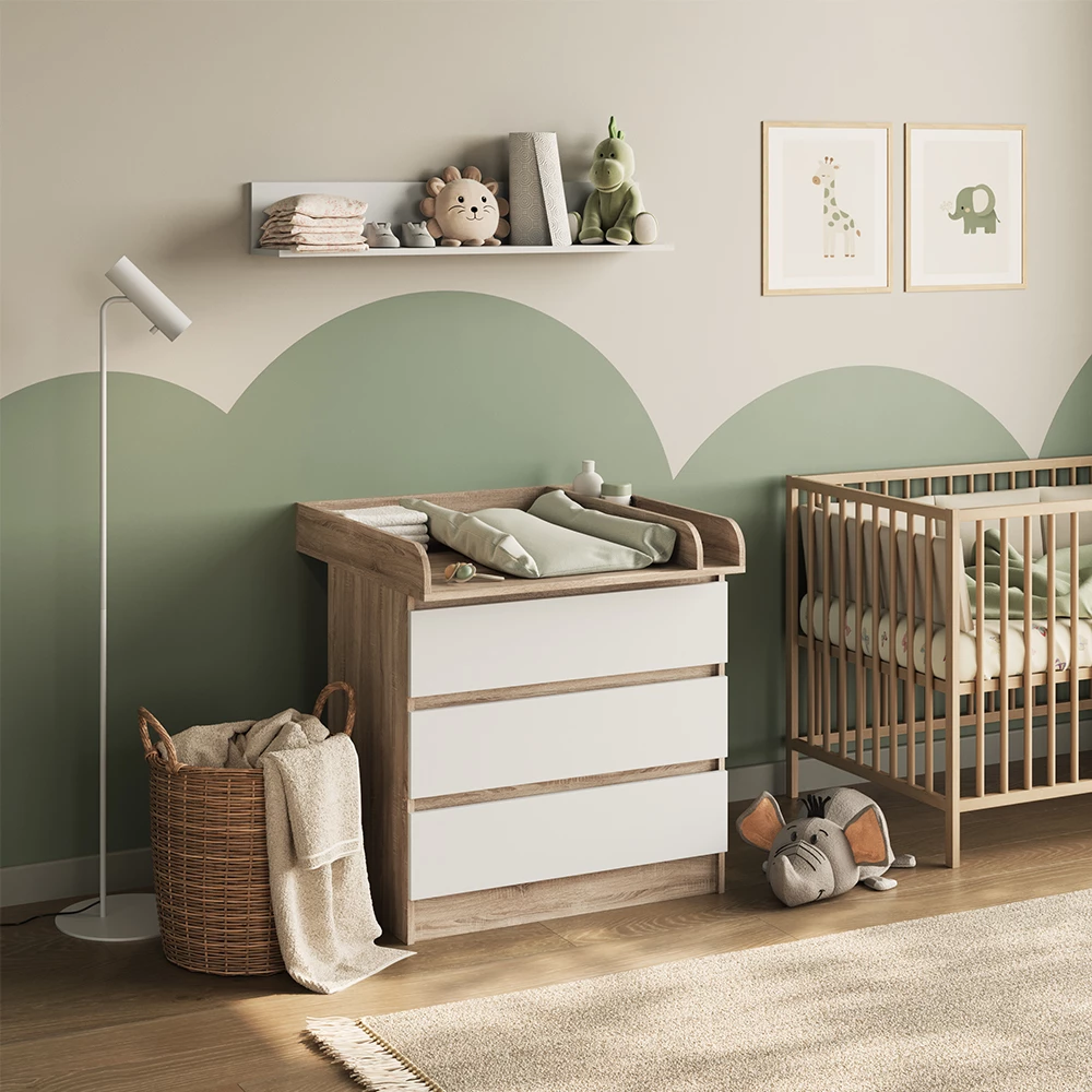 Luiertafel in Sonoma shown in ambient setting with decoration