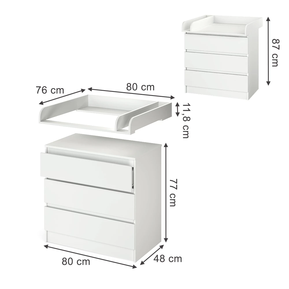 Luiertafel in Wit on white background with visible dimensions