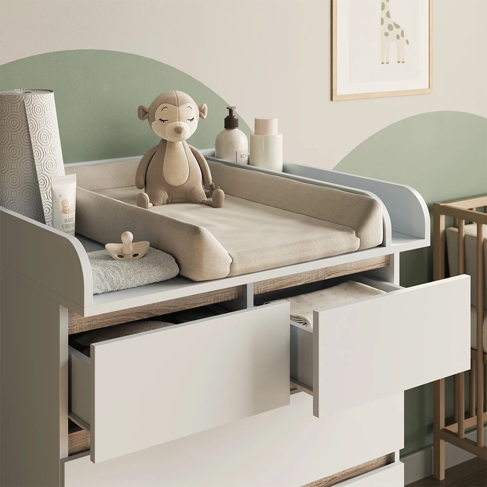 Gros plan de Commode à langer en Blanc, montrant la texture/les détails