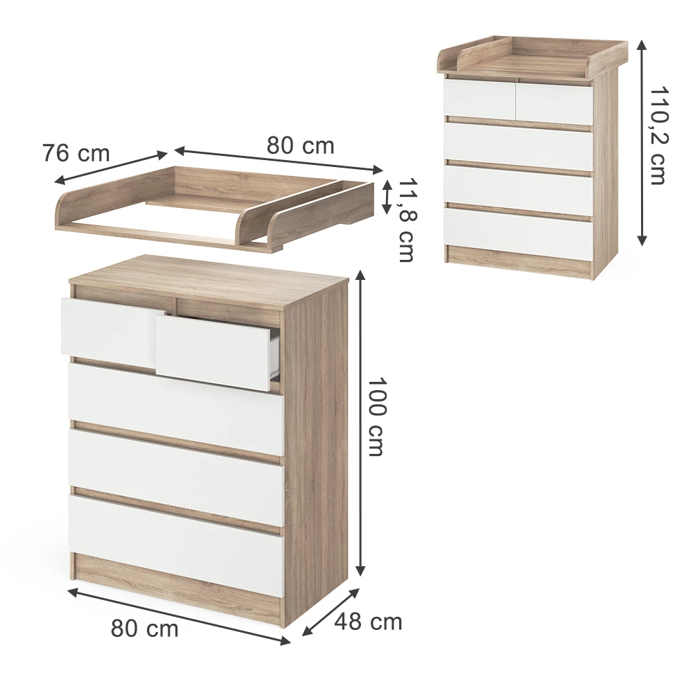 Fasciatoio in Sonoma on white background with visible dimensions