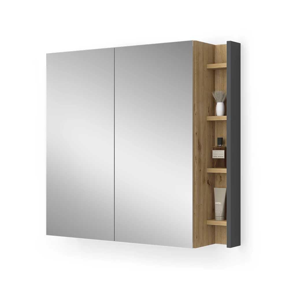 Armoire de toilette en Anthracite sur fond blanc avec des éléments décoratifs