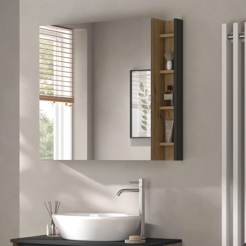 Gros plan de Armoire de toilette en Anthracite, montrant le design et les détails de surface