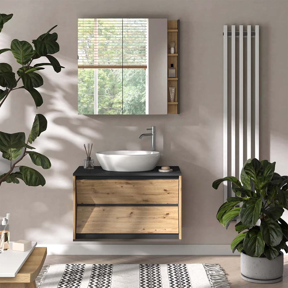 Set di mobili da bagno in Antracite shown in ambient setting with decoration