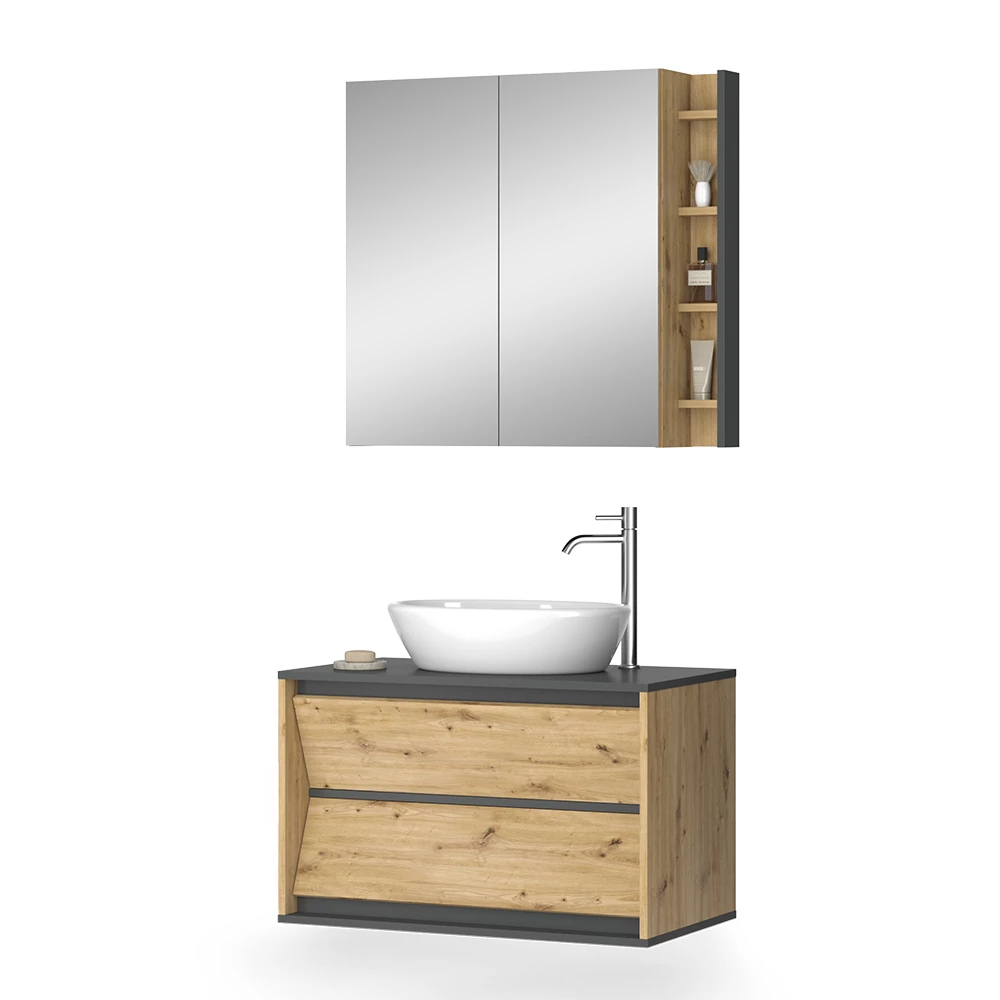 Set di mobili da bagno in Antracite on white background with decorative elements