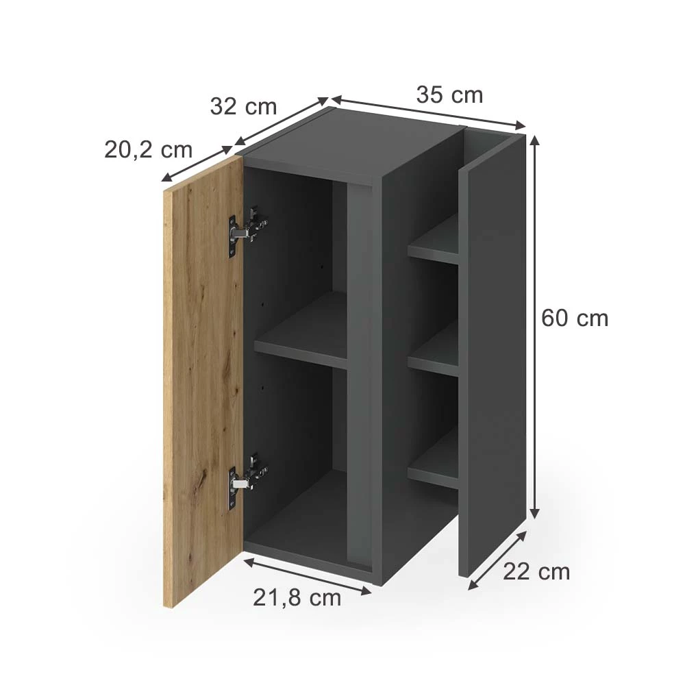Meuble salle de bain en Anthracite sur fond blanc avec dimensions visibles