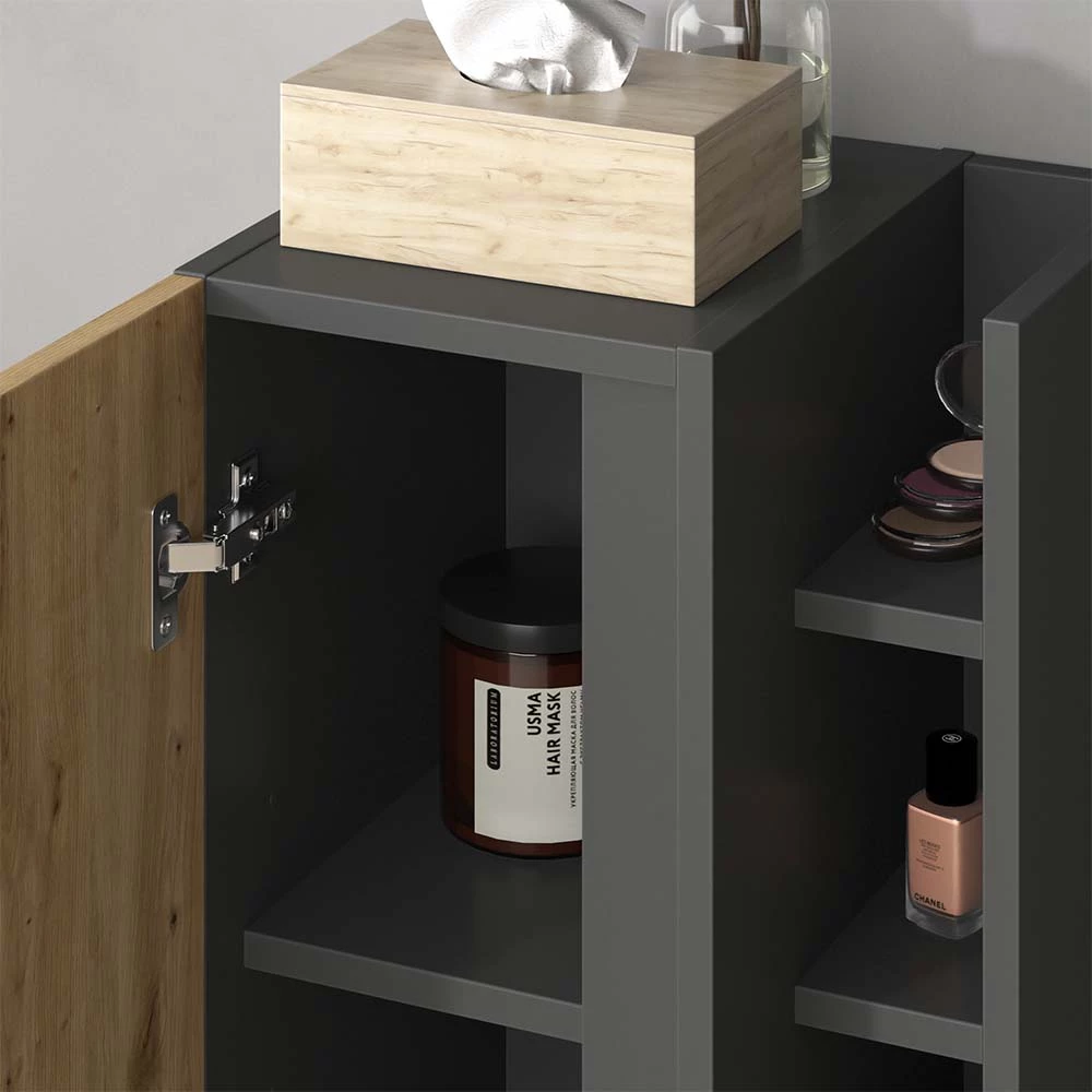 Gros plan de Meuble salle de bain en Anthracite, montrant la texture/les détails