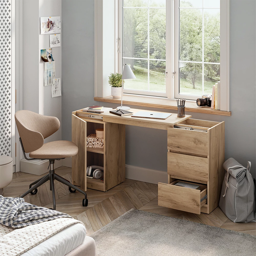 Kommode mit Schreibtisch Varino Goldkraft Eiche 80 x 75.5 cm ausziehbar Vicco № 32329