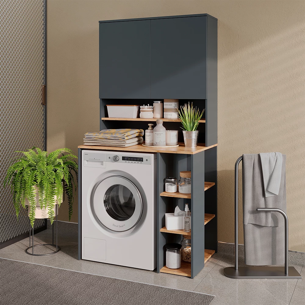 wasmachinekast Viktor Antraciet/Goudkleurig Eiken 93.6 x 88.2 cm 2 delen met plank Vicco