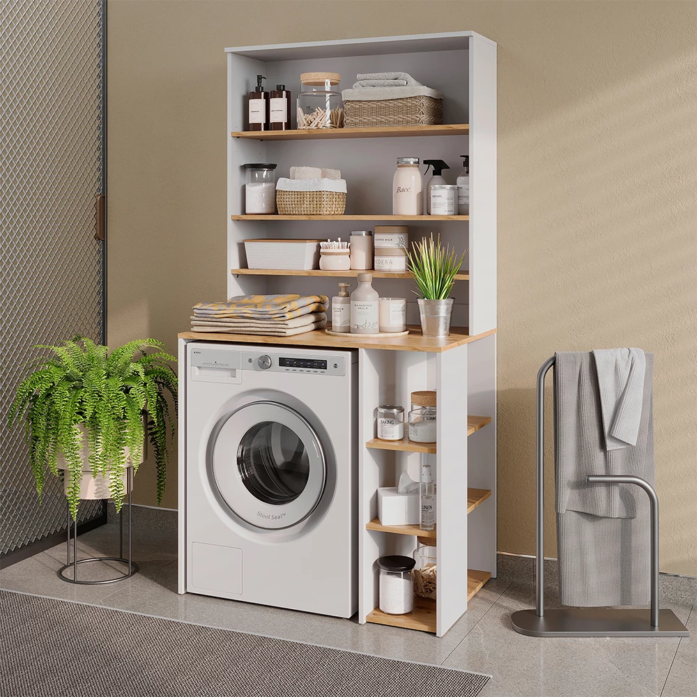 wasmachinekast Viktor Wit/Artisanaal eiken 93.6 x 88.2 cm 2 delen met plank Vicco