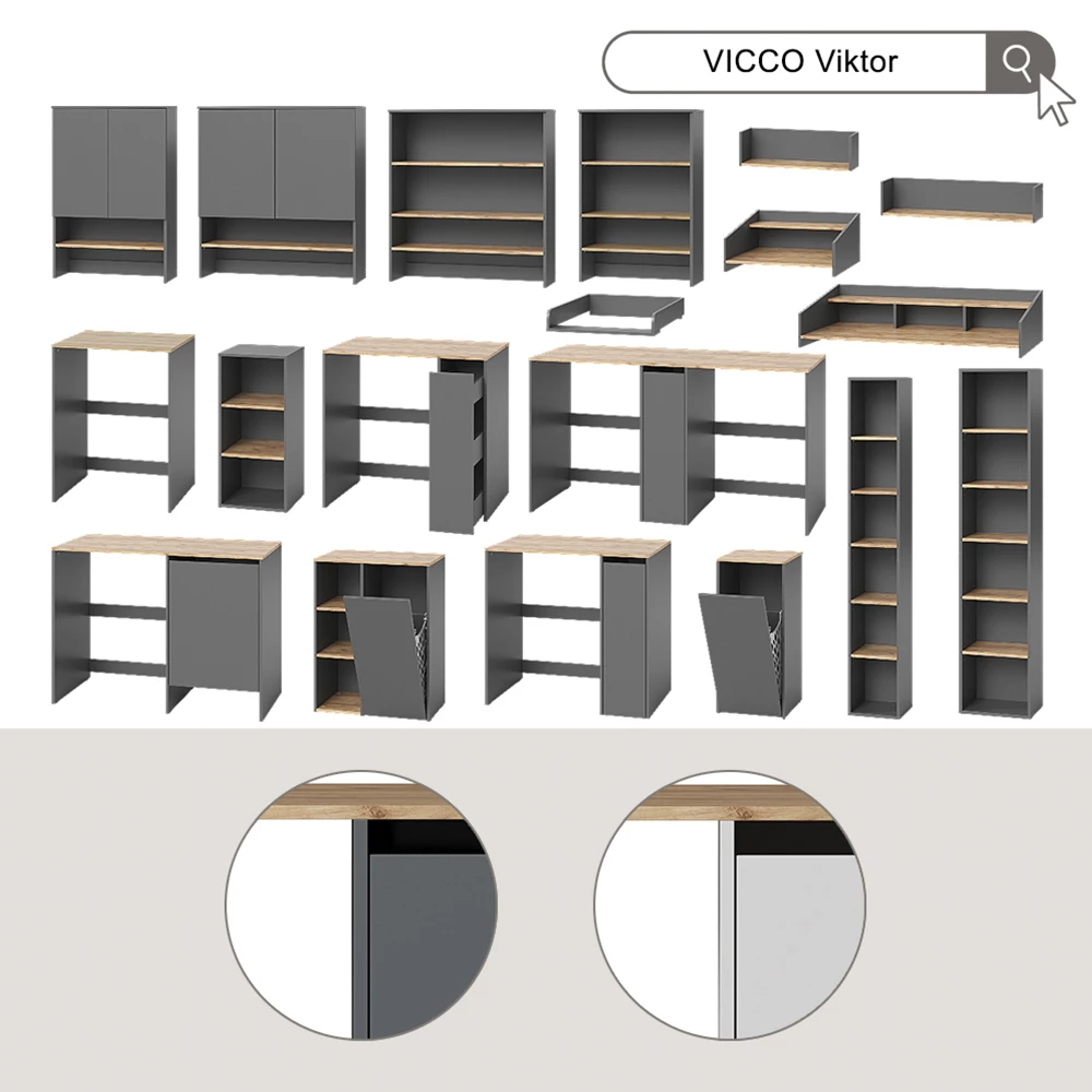 Waschmaschinenschrank Viktor Anthrazit/Goldkraft Eiche 93.6 x 88.2 cm mit Rollcontainer Vicco