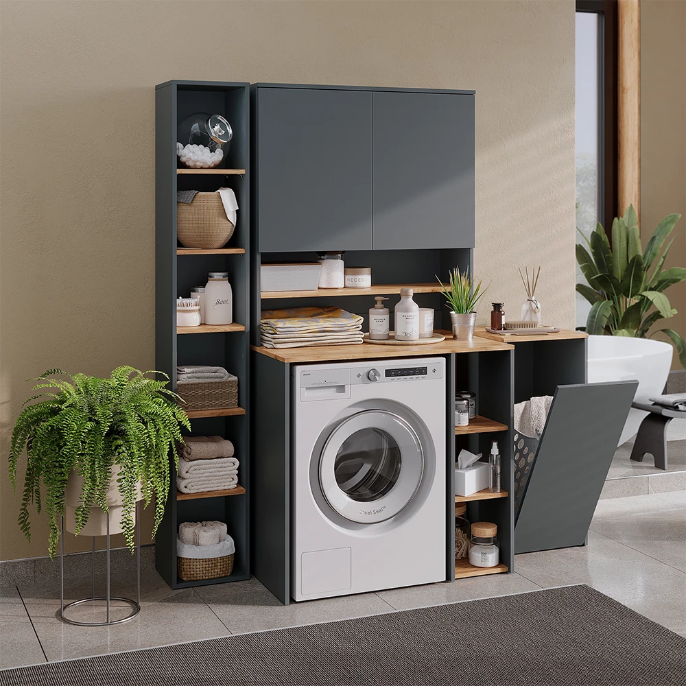 Wasmachinekast Viktor Antraciet/Goudkleurig Eiken 93.6 x 88.2 cm met 2 legplanken Vicco