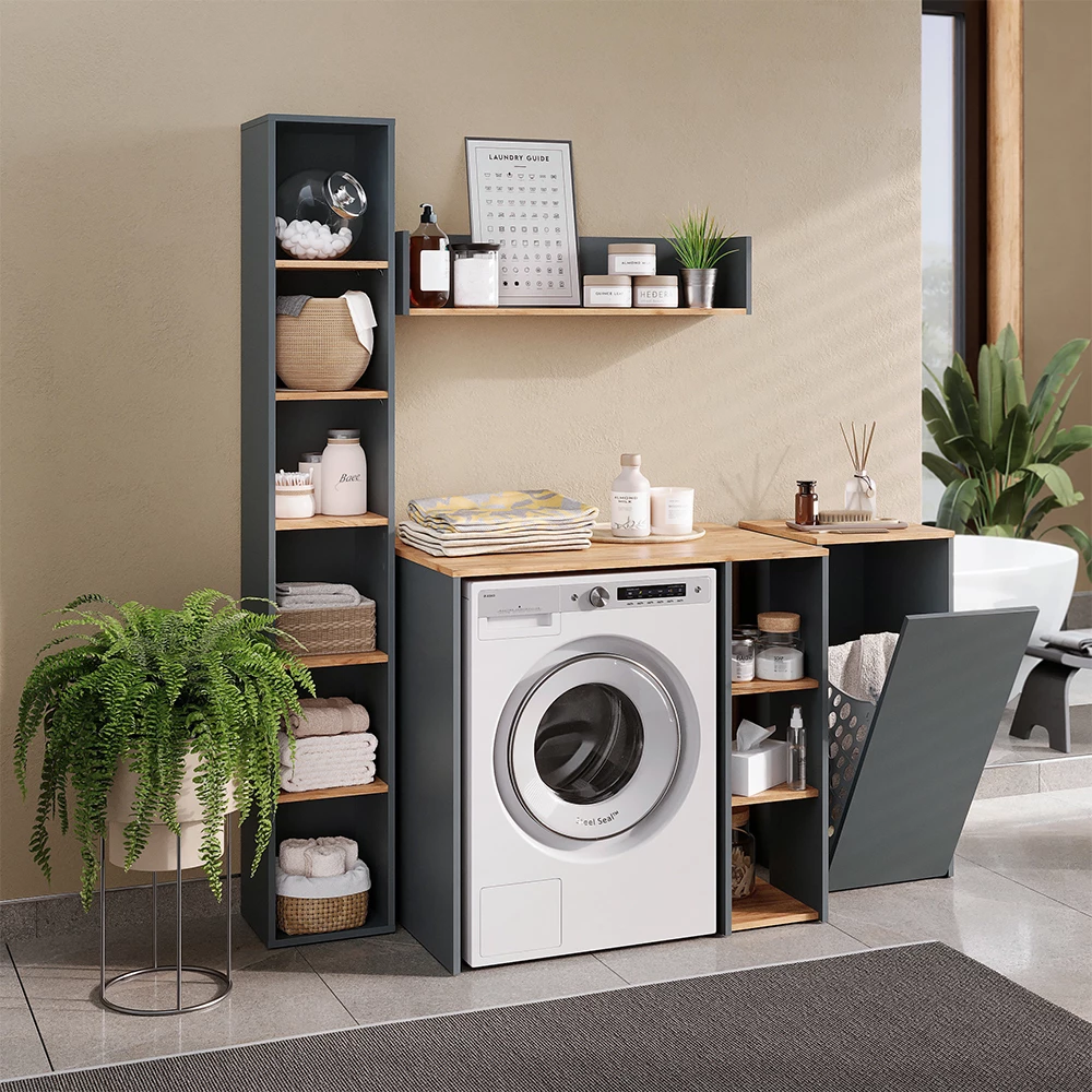 Wasmachinekast Viktor Antraciet/Goudkleurig Eiken 93.6 x 88.2 cm met 2 legplanken Vicco