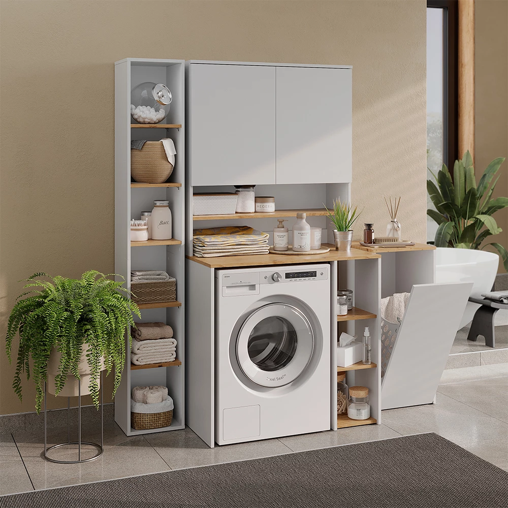 Wasmachinekast Viktor Wit/Artisanaal eiken 93.6 x 88.2 cm Vicco
