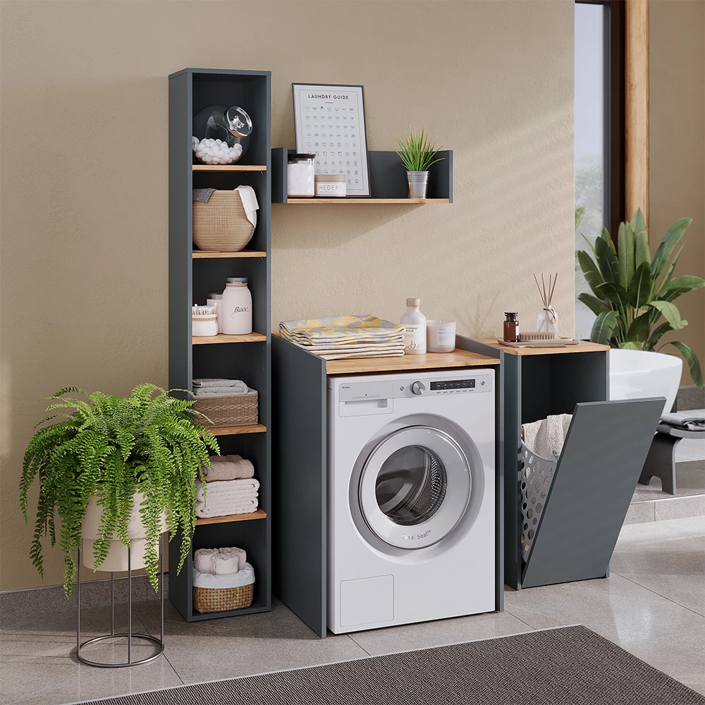 Wasmachinekast Viktor Antraciet/Goudkleurig Eiken 67.8 x 94.6 cm met rand Vicco