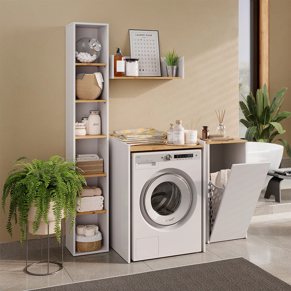 Waschmaschinenschrank Viktor Weiß/Artisan-Eiche 67.8 x 94.6 cm mit erhöhtem Rand Vicco
