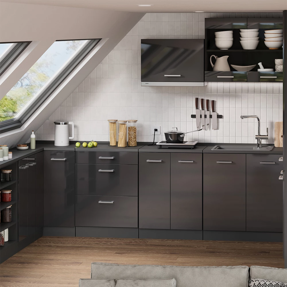 Meuble sous pente R-Line Anthracite Haute brillance 60cm sans pente avec 2 portes Vicco