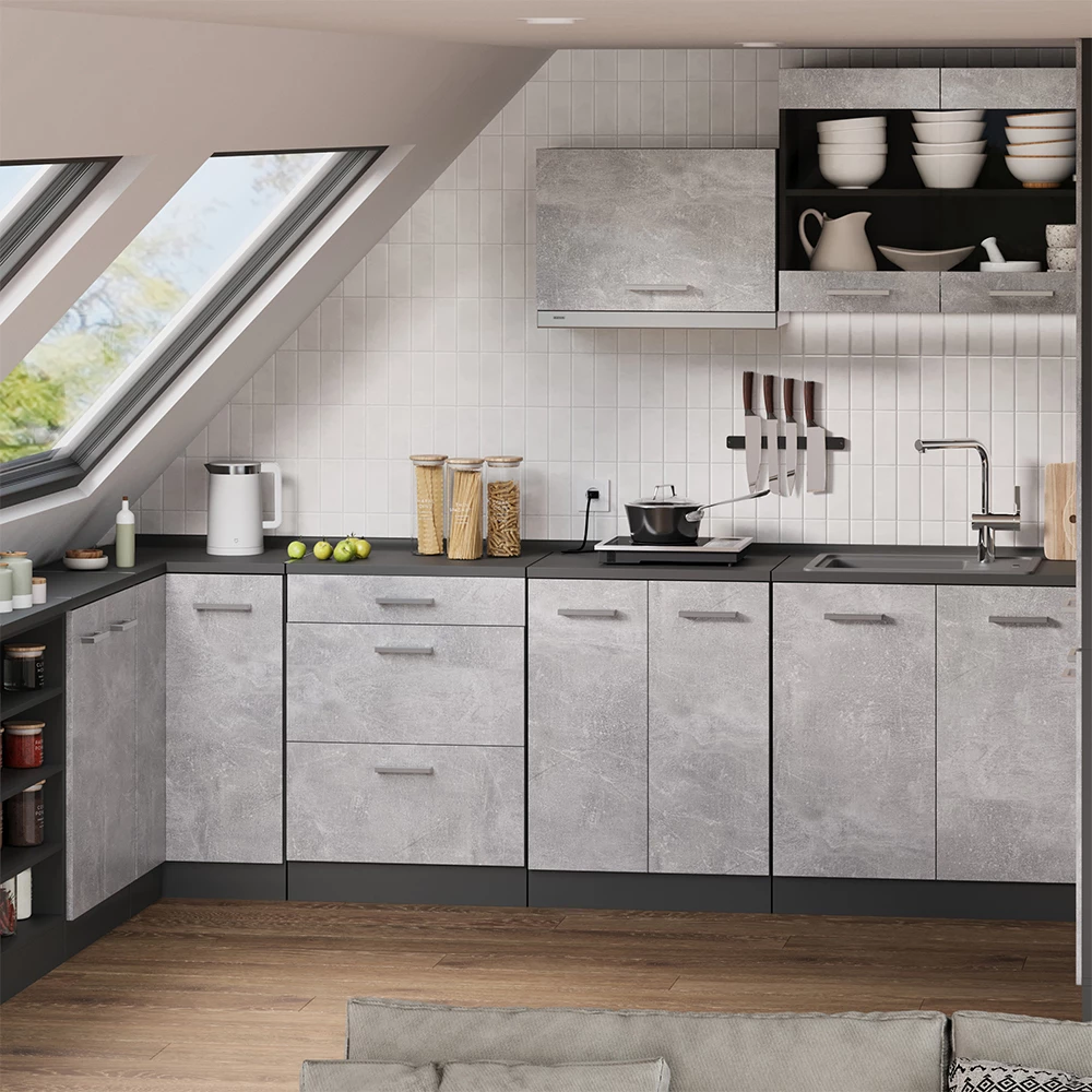 Meuble sous pente R-Line Béton 60cm sans pente avec 3 tiroirs Vicco
