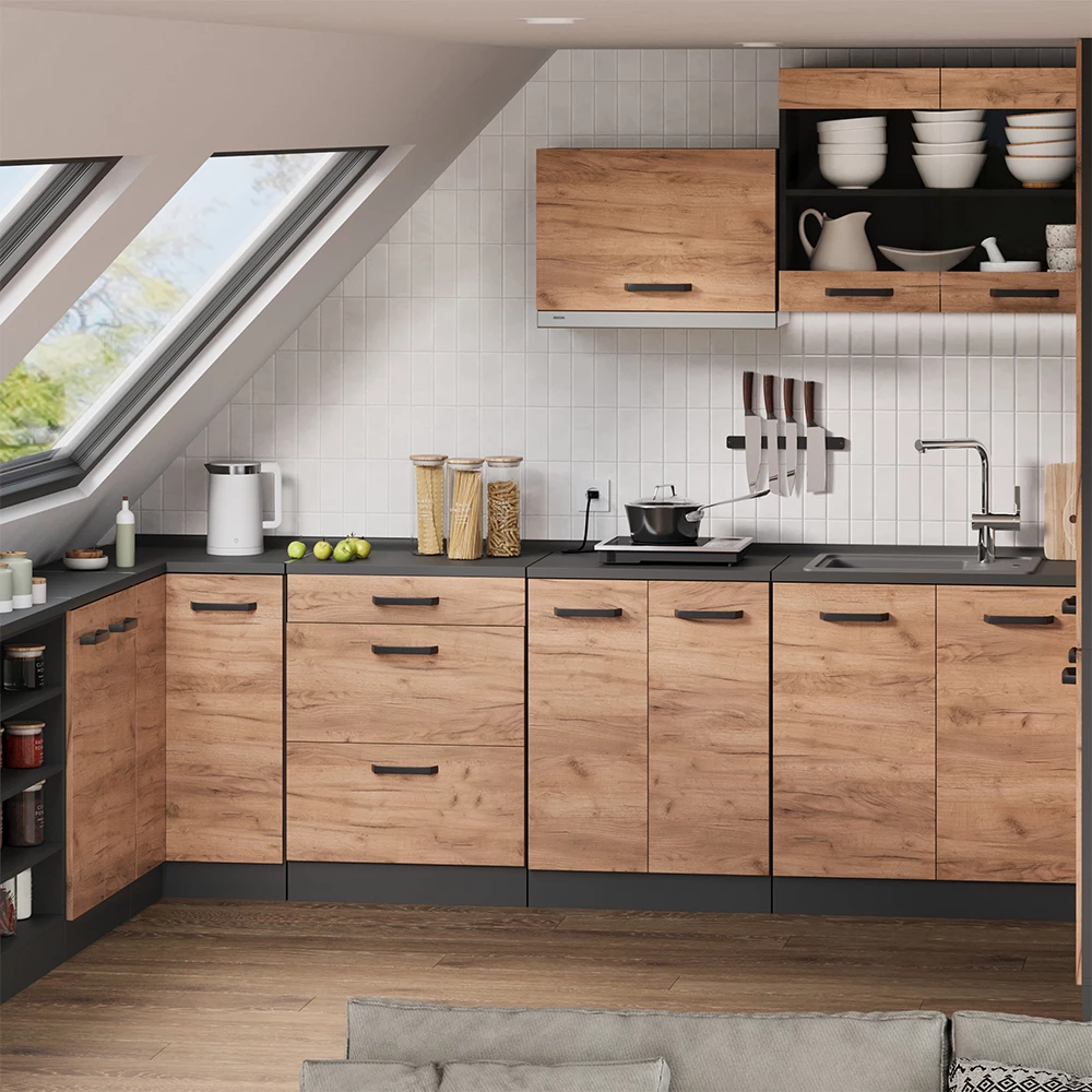 Meuble sous pente R-Line Chêne de force doré 210cm Lot de 5 caissons 60 cm de profondeur Vicco