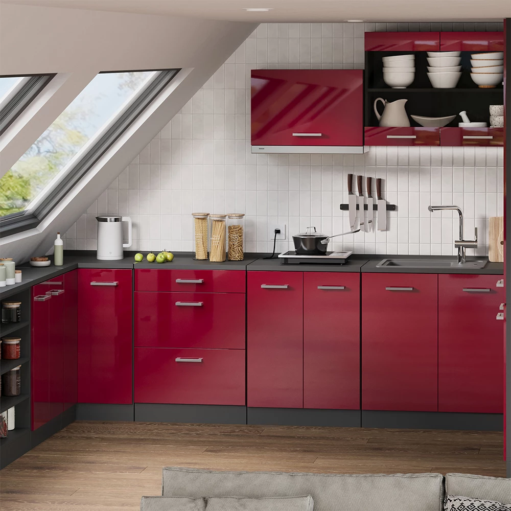 Meuble sous pente R-Line Rouge brillant 60cm 2 tiroirs, 60 cm de profondeur Vicco