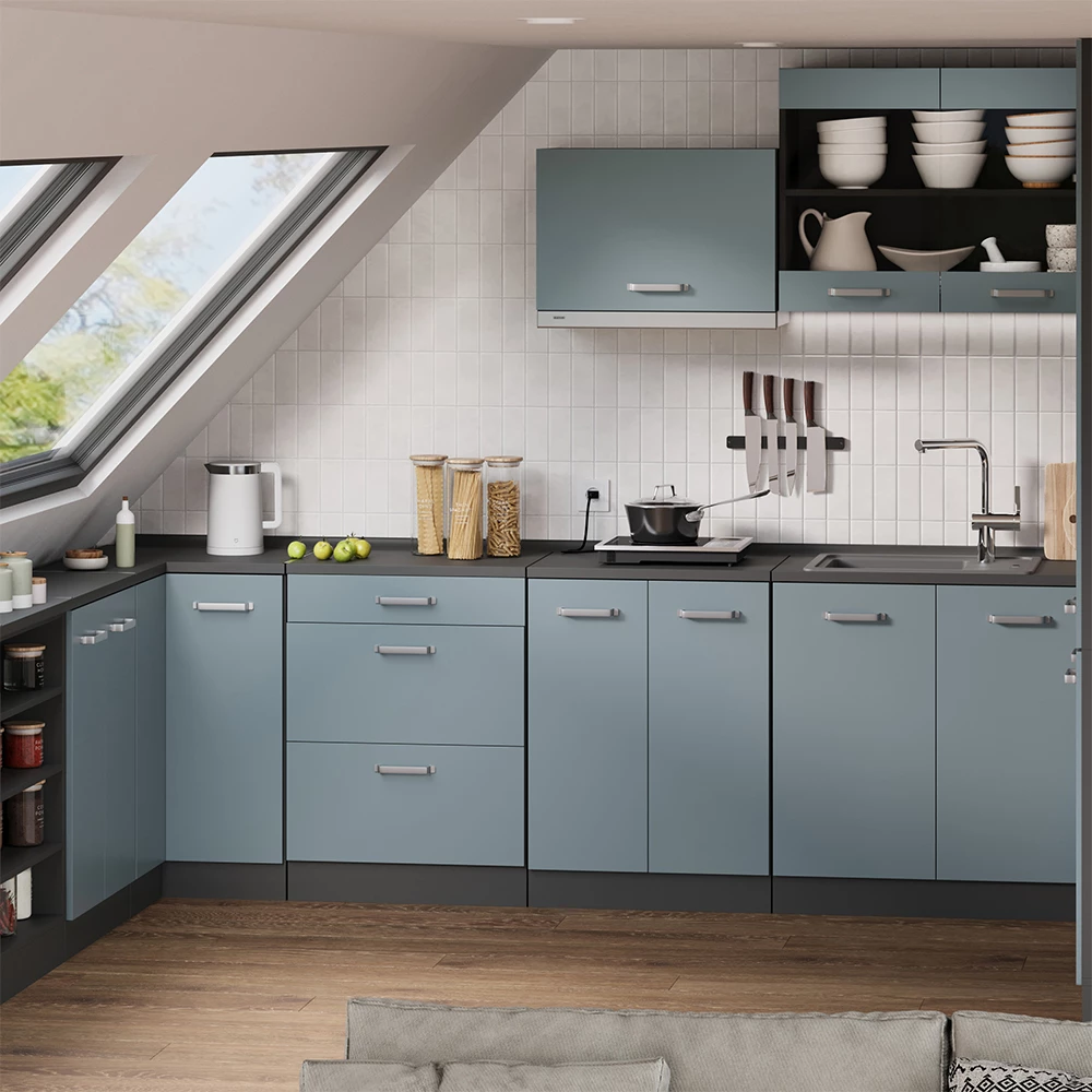 Küchenschrank für Dachschrägen R-Line Blau-Grau 210 cm 5er Set Schrankkorpuss 60 cm Tiefe Vicco № 33261