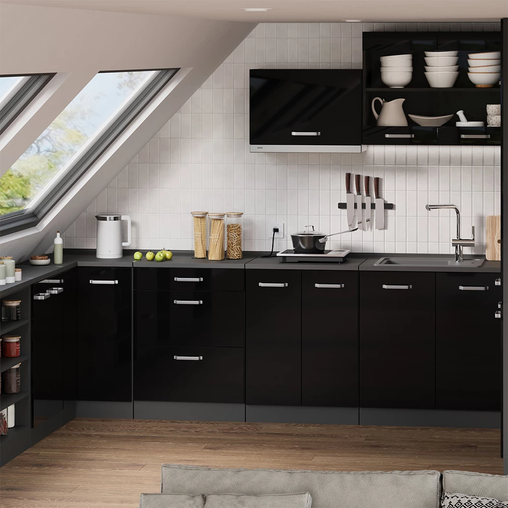 Meuble sous pente R-Line Noir Haute brillance 60cm 2 tiroirs, 60 cm de profondeur Vicco