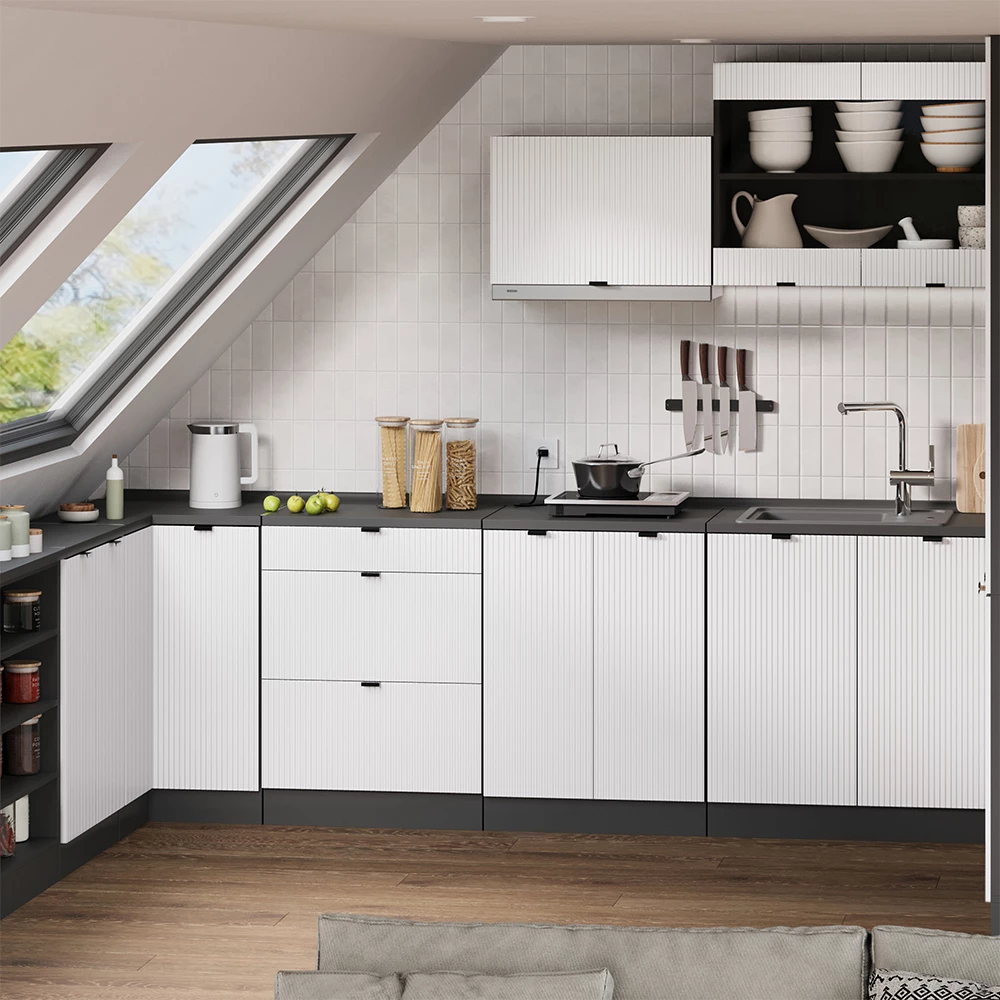 Meuble sous pente R-Line Blanc cannelé 60cm avec 2 tiroirs Vicco