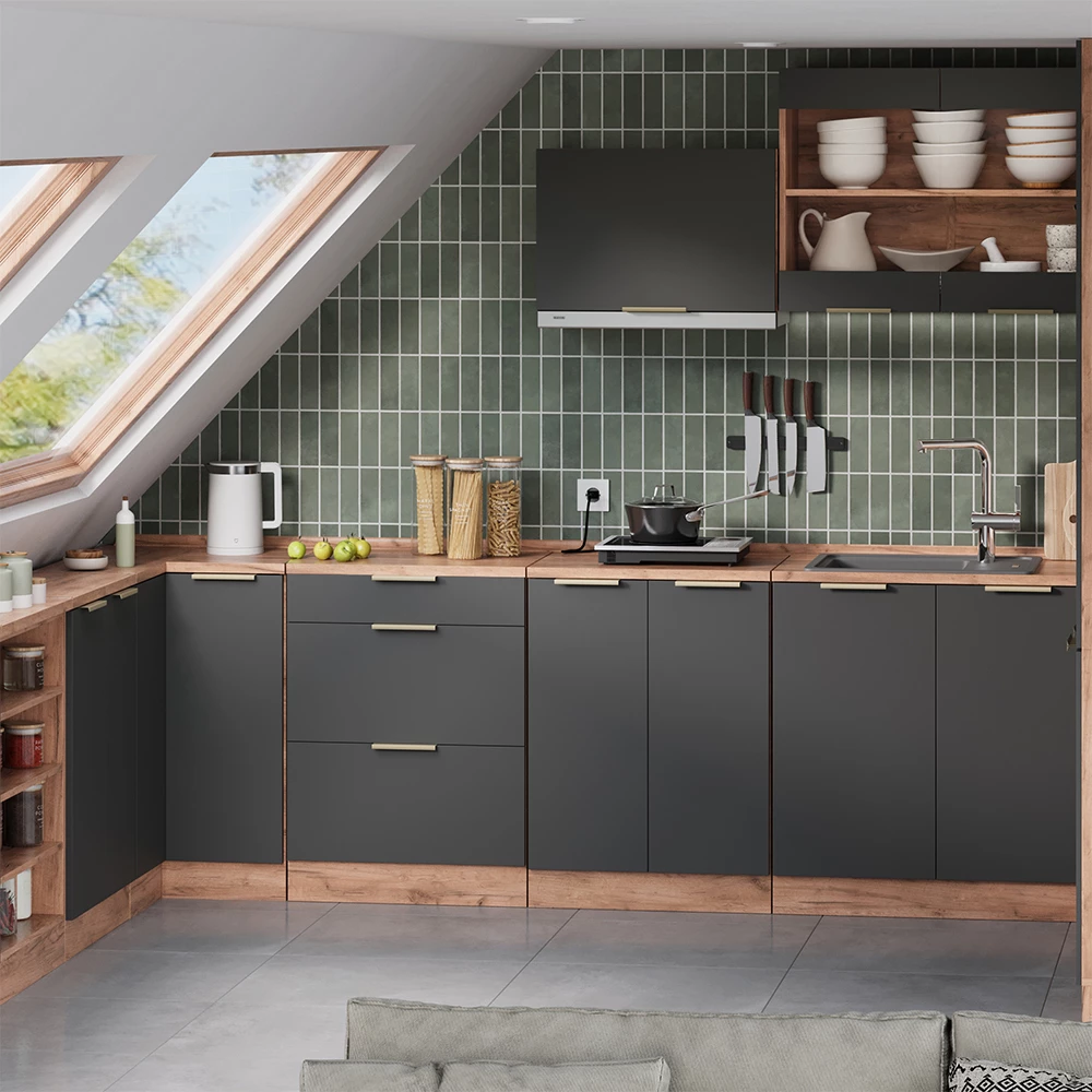 Meuble sous pente R-Line Anthracite-or 60cm sans pente avec 3 tiroirs Vicco