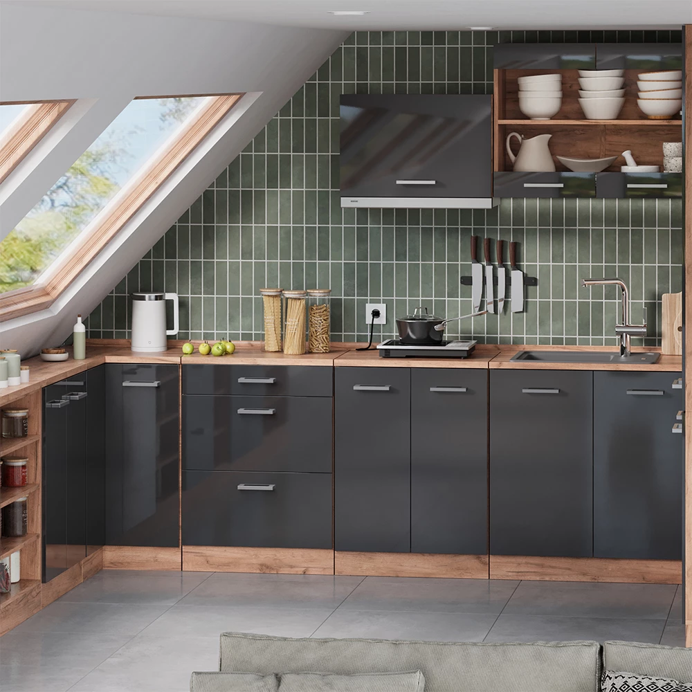 Meuble sous pente R-Line Anthracite Haute brillance 60cm sans pente avec 2 portes Vicco