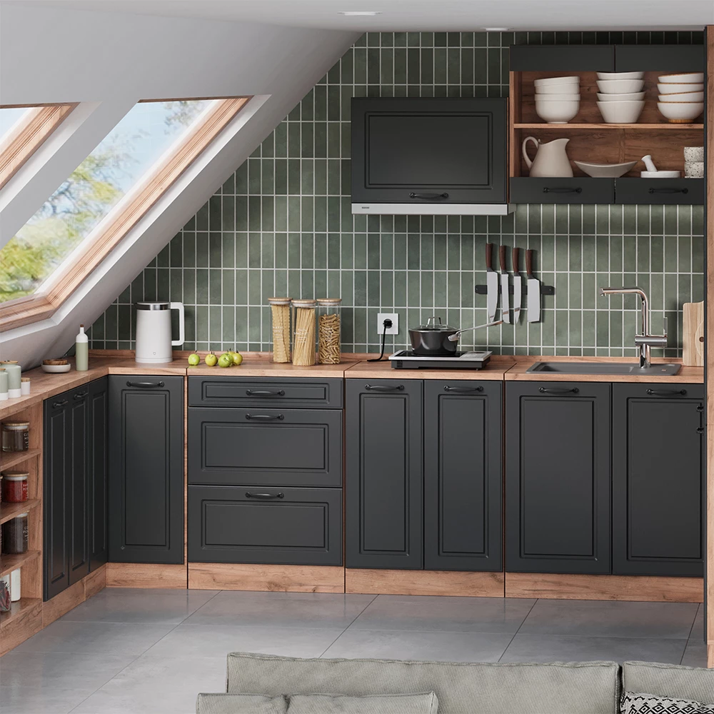 Meuble sous pente R-Line Anthracite campagne 60cm avec 2 tiroirs Vicco
