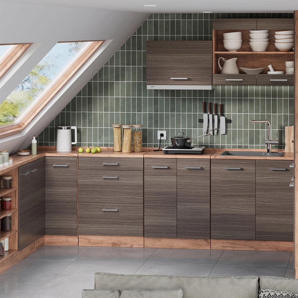 Küchenschrank für Dachschrägen R-Line Edelgrau 60 cm mit 2 Türen Vicco