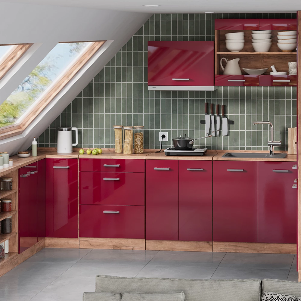 Meuble sous pente R-Line Rouge brillant 140cm Lot de 2 caissons 60 cm de profondeur Vicco