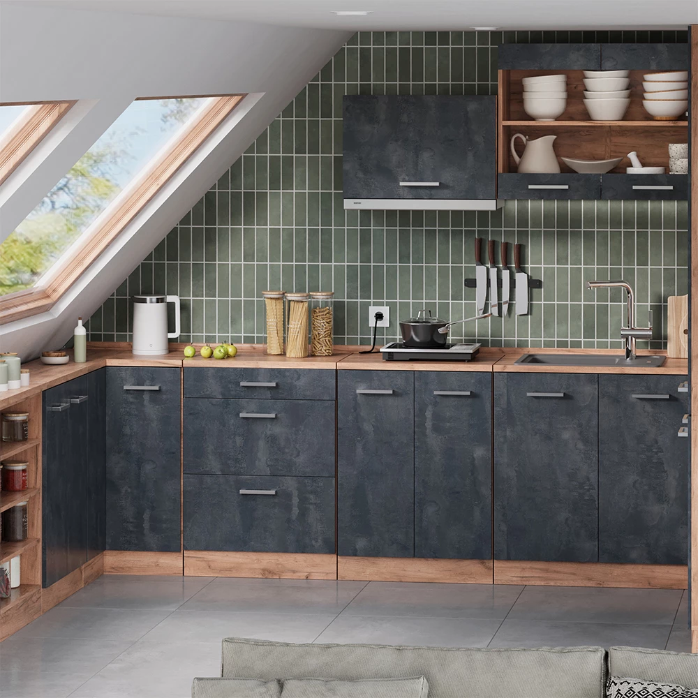 Meuble sous pente R-Line Béton noir 60cm avec 2 portes Vicco