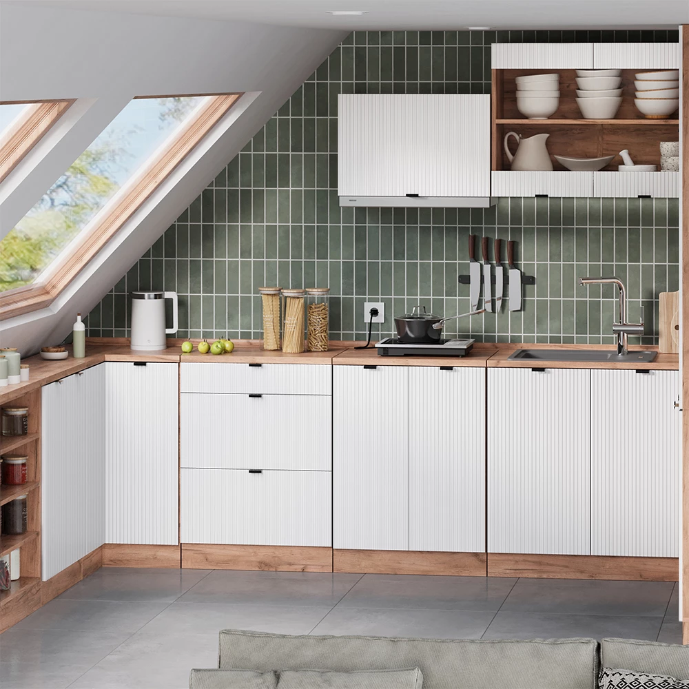 Meuble sous pente R-Line Blanc cannelé 80cm 2 portes, 60 cm de profondeur Vicco