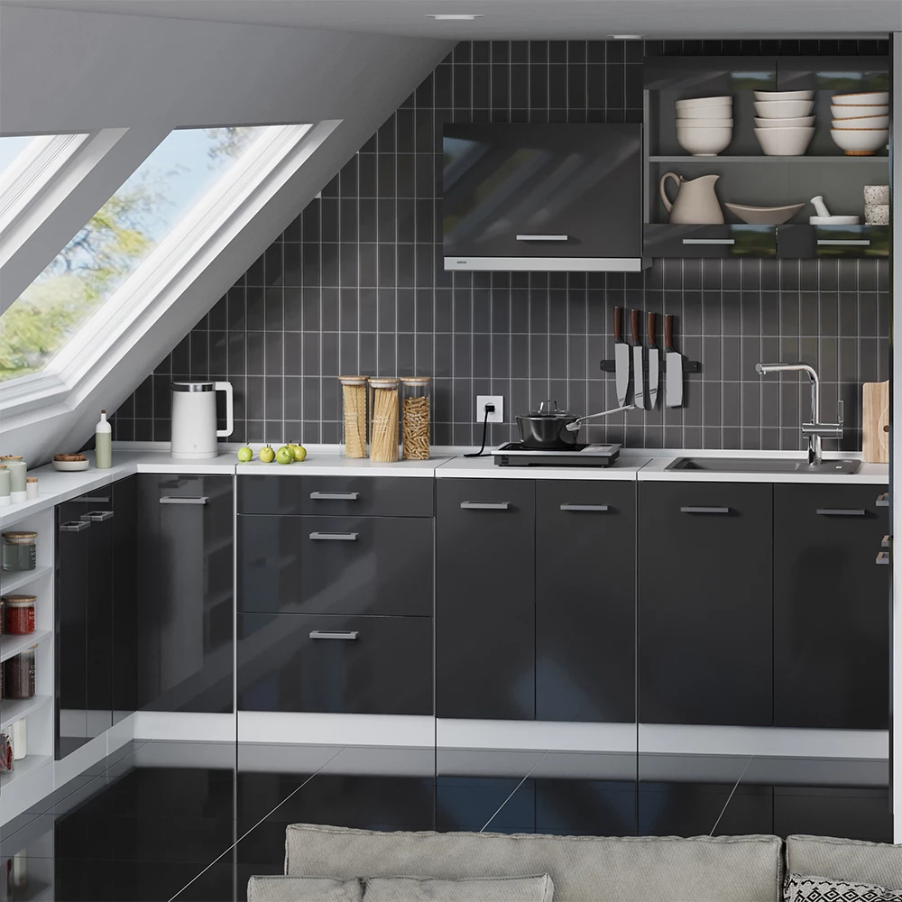 Meuble sous pente R-Line Anthracite Haute brillance 120cm Lot de 2 caissons 60 cm de profondeur Vicco