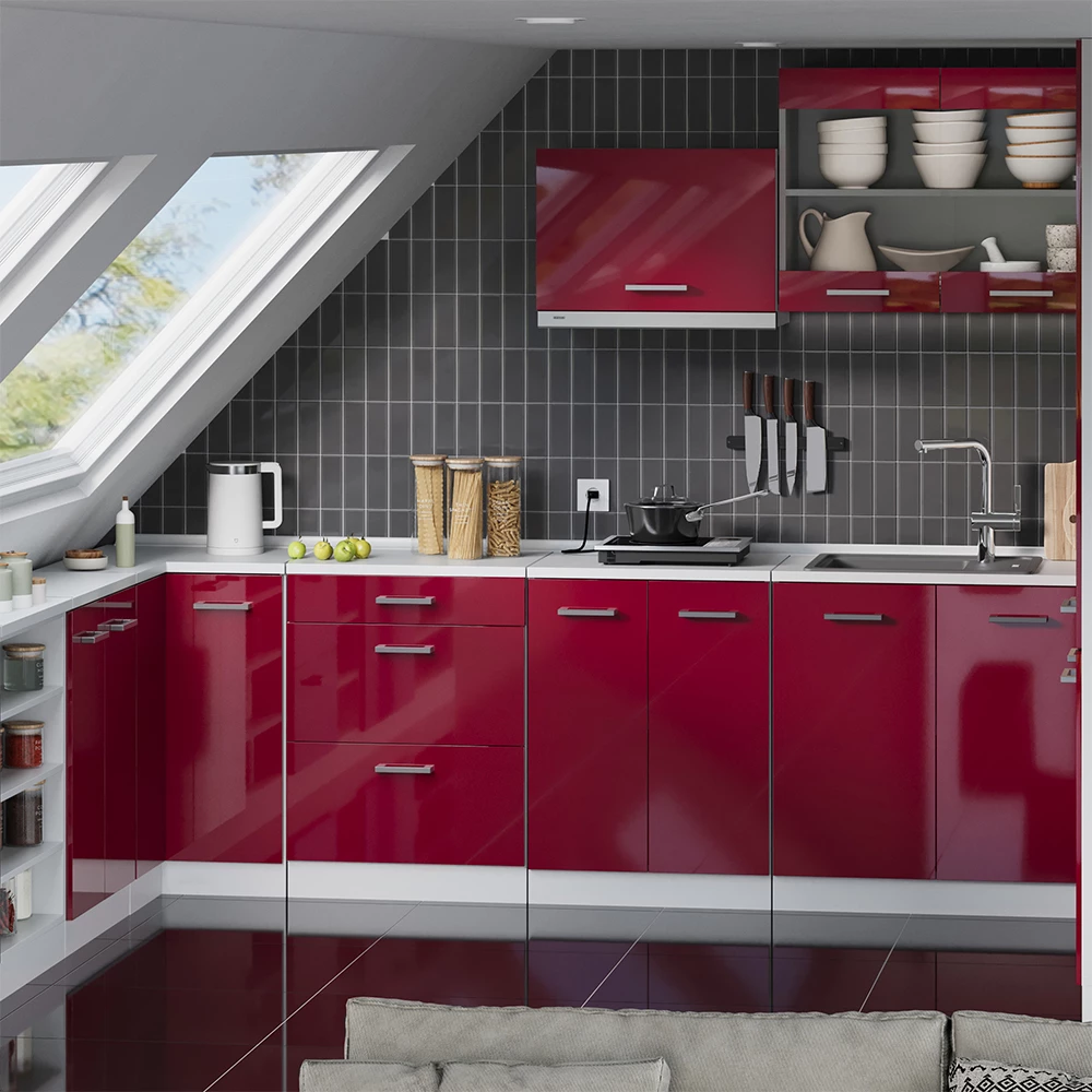 Meuble sous pente R-Line rouge brillant/blanc 60cm avec 2 tiroirs Vicco