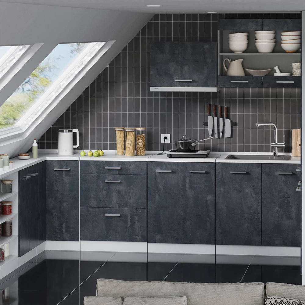 Meuble sous pente R-Line Béton noir 60cm avec 2 portes Vicco