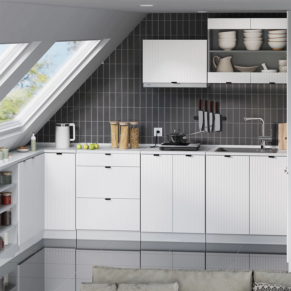 Meuble sous pente R-Line Blanc cannelé 80cm avec 2 portes Vicco