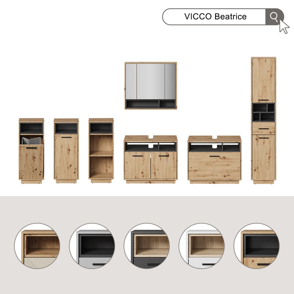 Badmöbel-Set Beatrice Cashmere/Artisan-Eiche 3-er Set Vicco