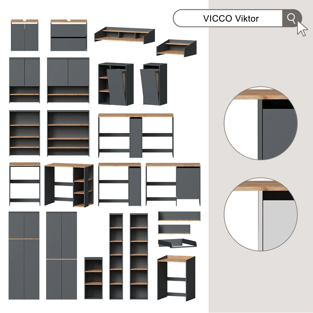 multifunctionele kast Viktor Wit/Artisanaal eiken 68 x 188.6 cm met 8 gesloten compartimenten Vicco