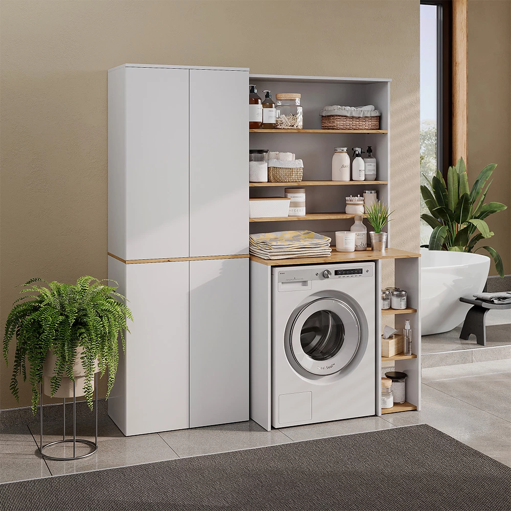 multifunctionele kast Viktor Wit/Artisanaal eiken 68 x 188.6 cm met 6 gesloten compartimenten Vicco