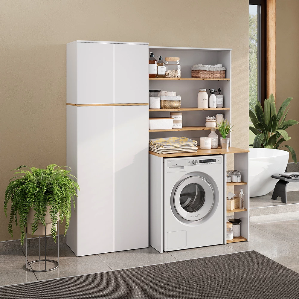 multifunctionele kast Viktor Wit/Artisanaal eiken 68 x 188.6 cm met 8 gesloten compartimenten Vicco