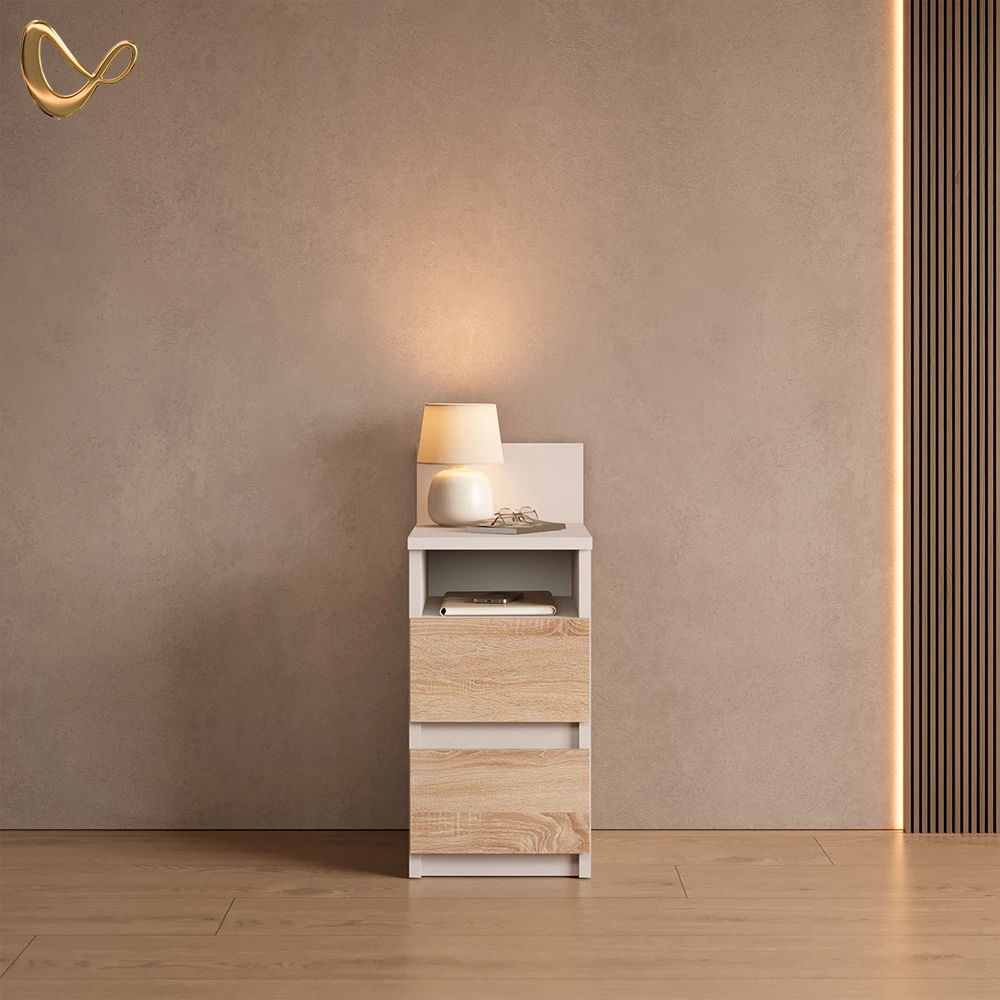 Nachttisch Roya Weiß/Sonoma 25 x 59.1 cm mit 2 Schubladen livinity®