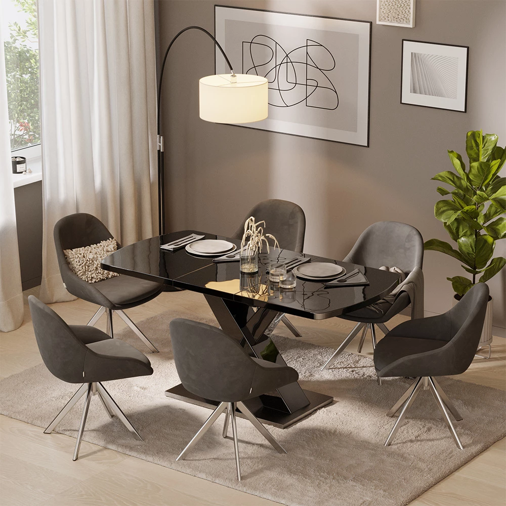 Esstisch Chinto Schwarz 120-160 x 80 cm ausziehbar livinity®